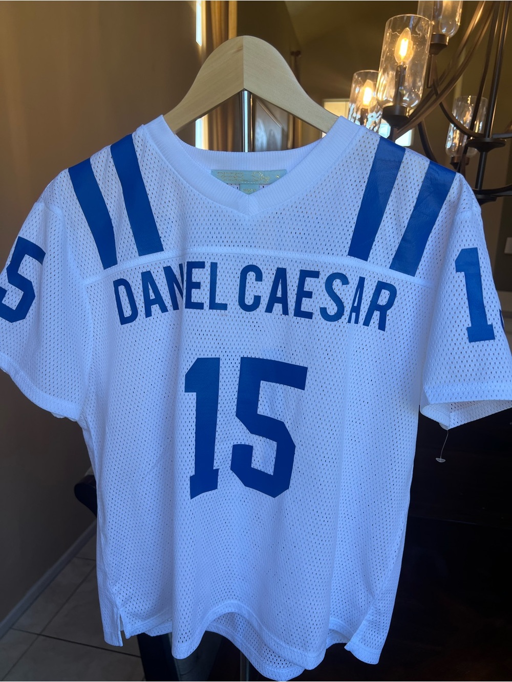 White & Blue women’s Jersey Shirt with 'Danel Caesar' Name